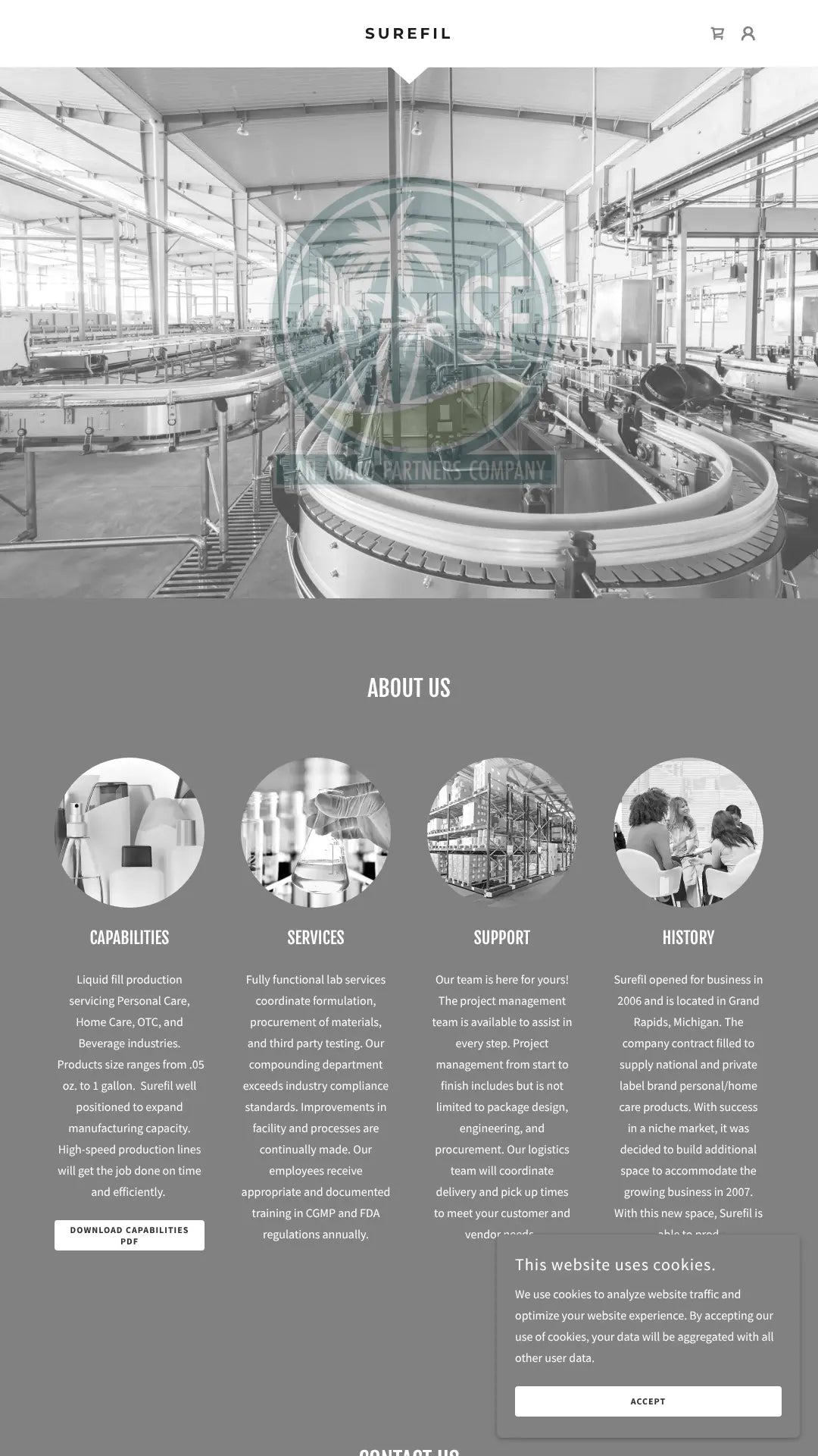 Screenshot: the Surefil website.