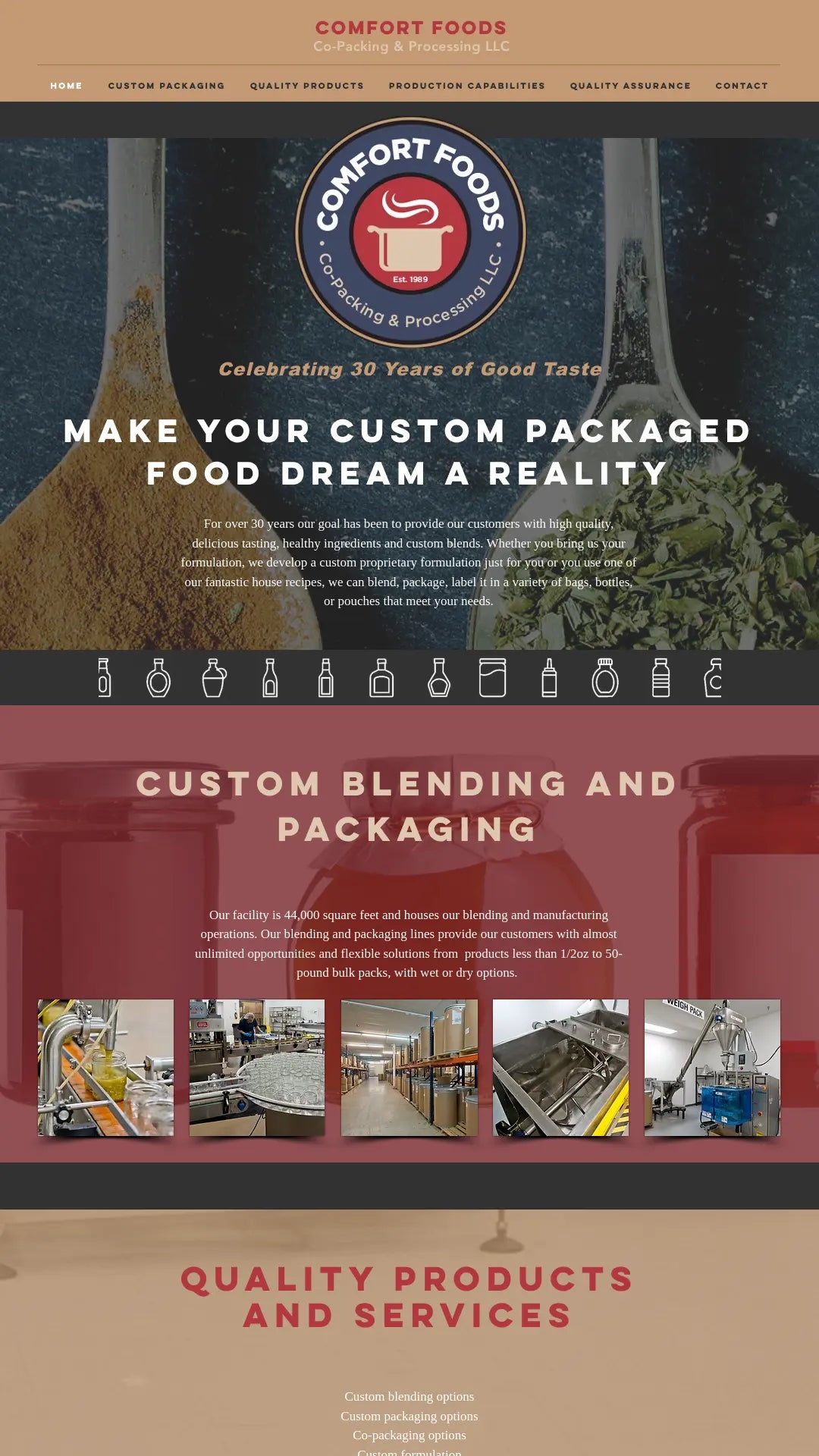 Screenshot: the Comfort Foods Processing website.