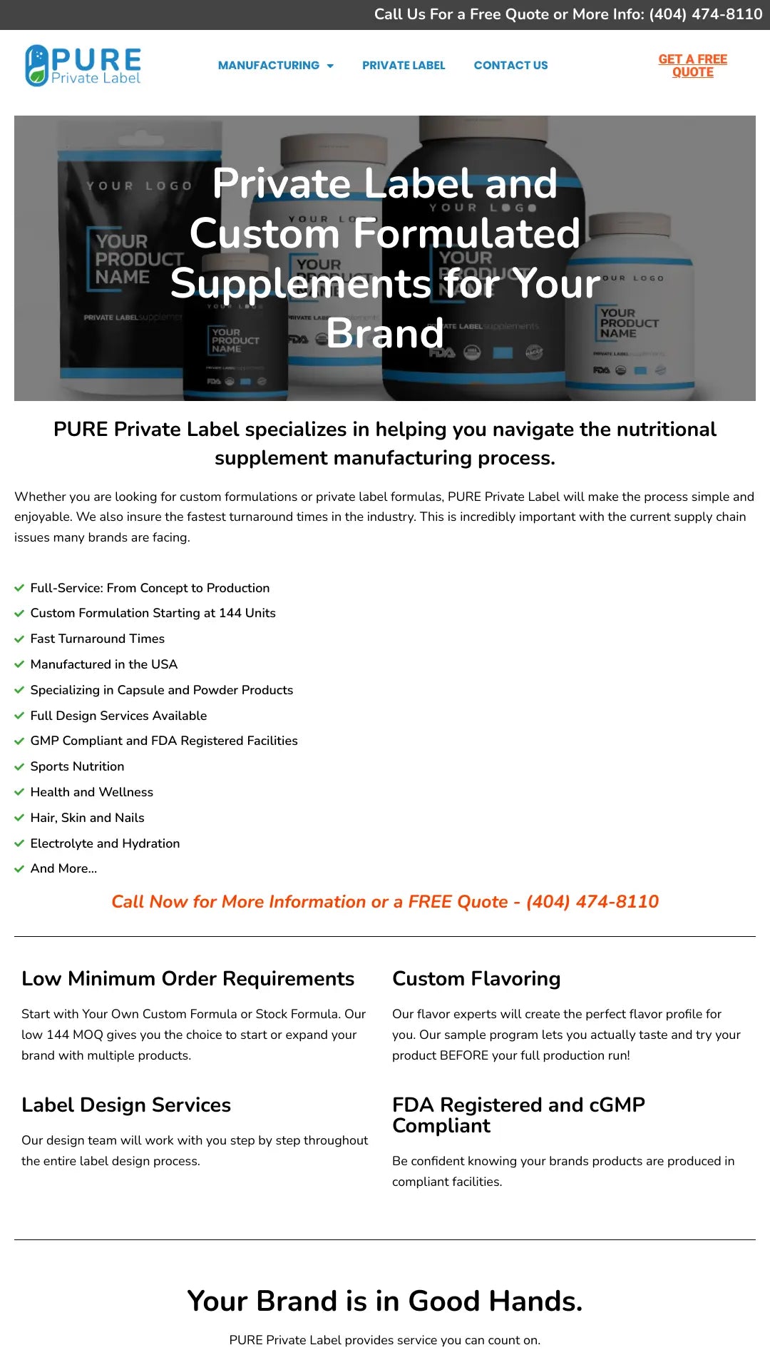 Screenshot of the Pure Private Label website.