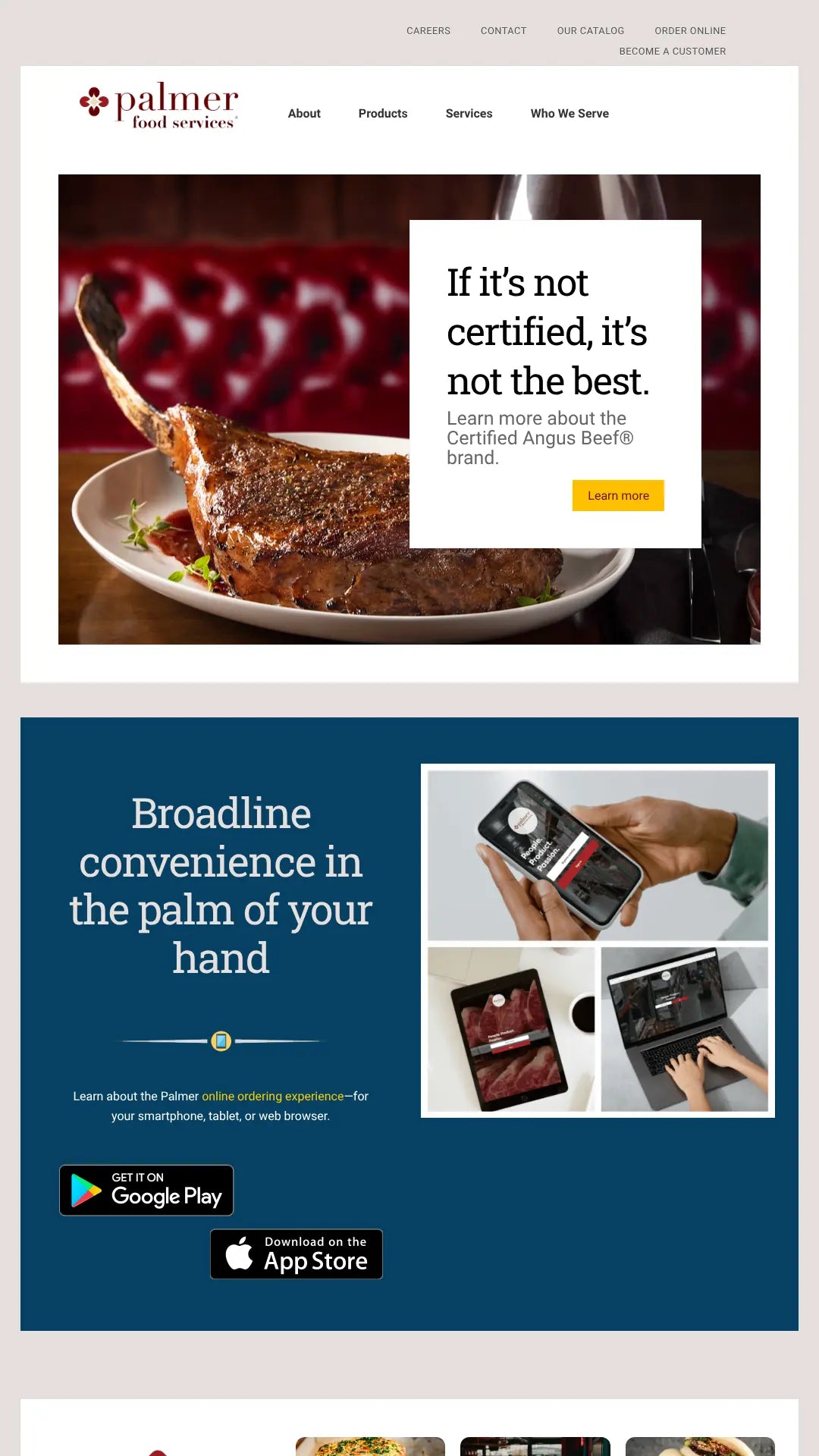 Screenshot: the Palmer Foods website.