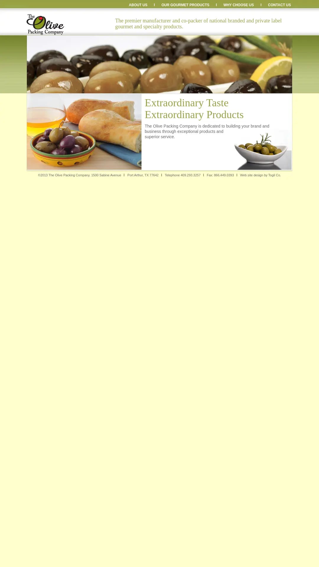 Screenshot: the Olive Packing Company website.