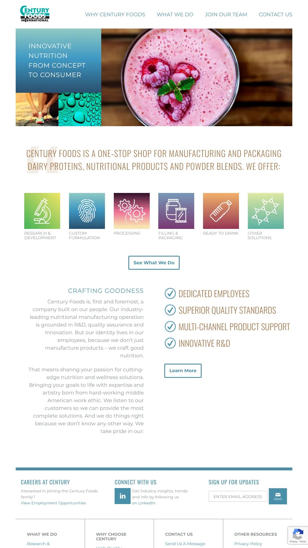 Screenshot: the Century Foods International website.