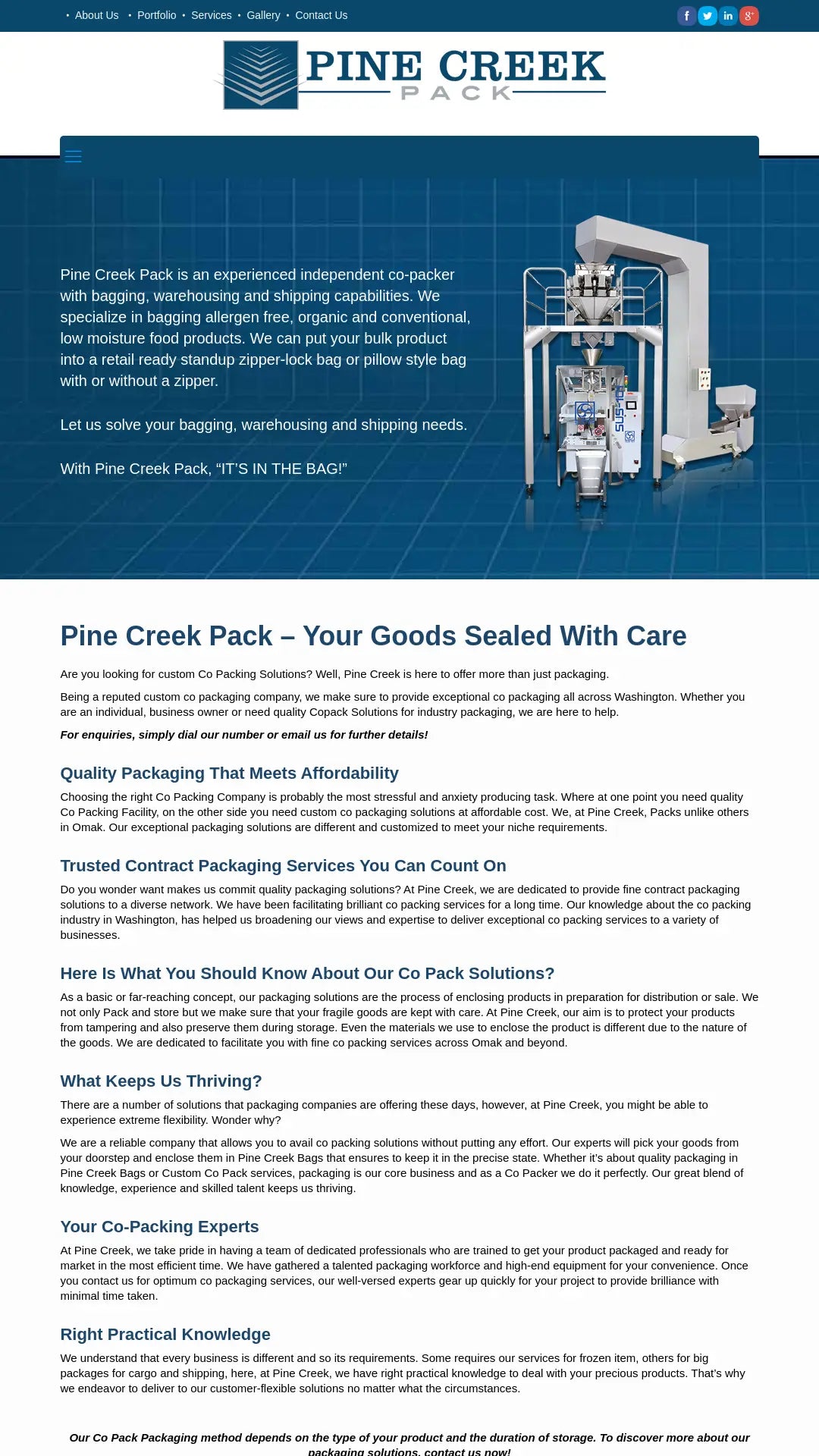 Screenshot: the Pine Creek Pack website.