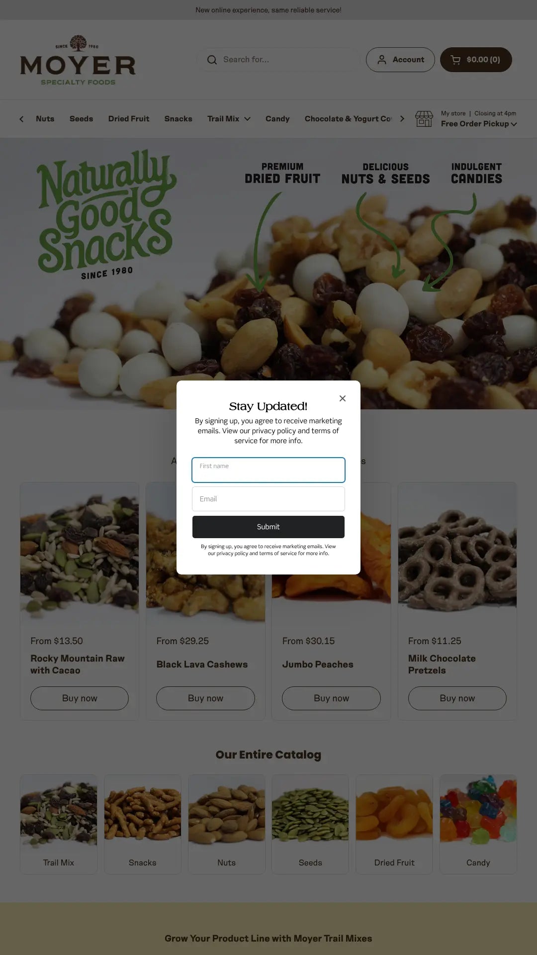 Screenshot: the Moyer Specialty Foods website.