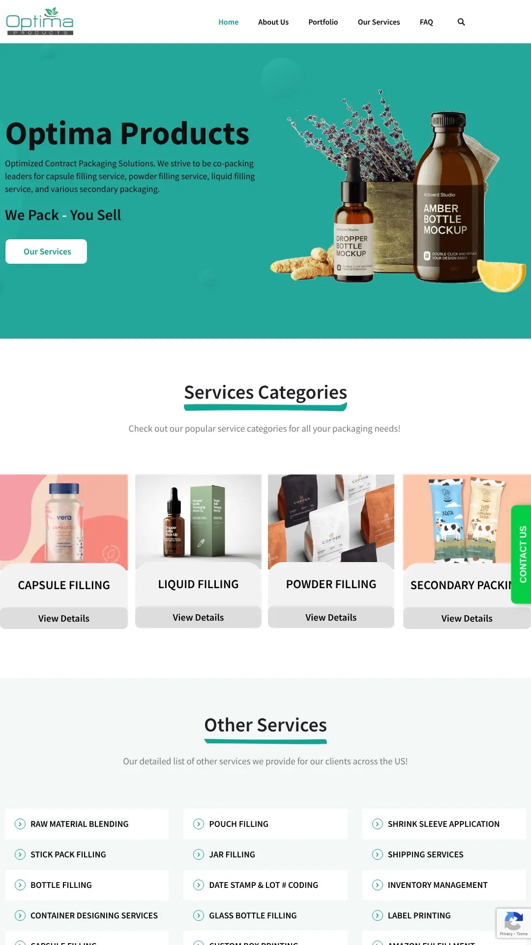 Screenshot: the Optima Products, LLC website.