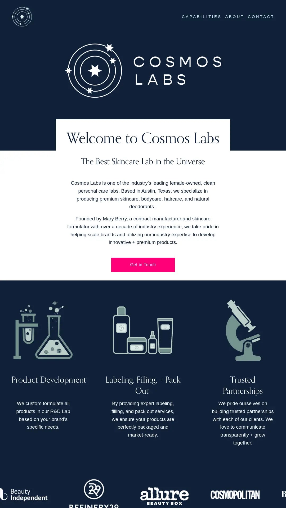 Screenshot: the Cosmos Labs website.