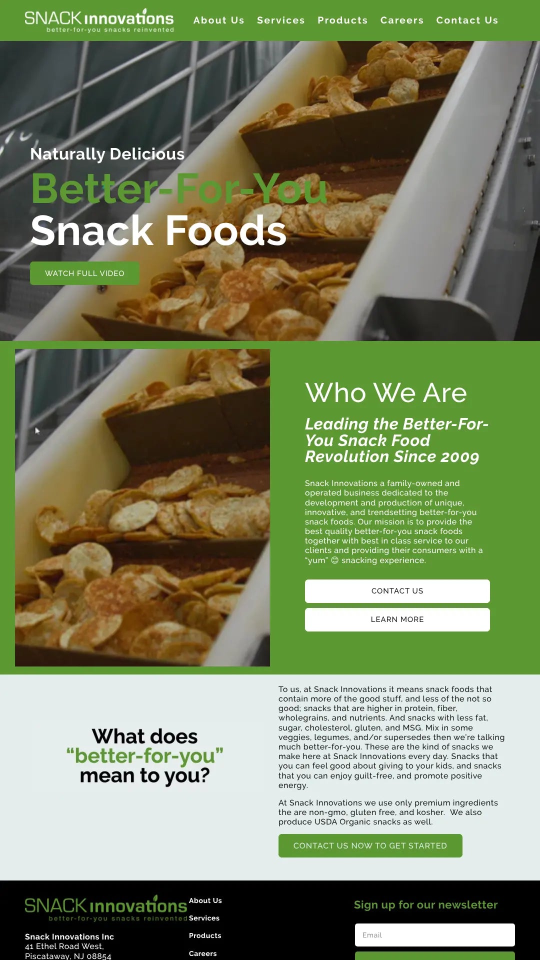 Screenshot: the Snack Innovations website.