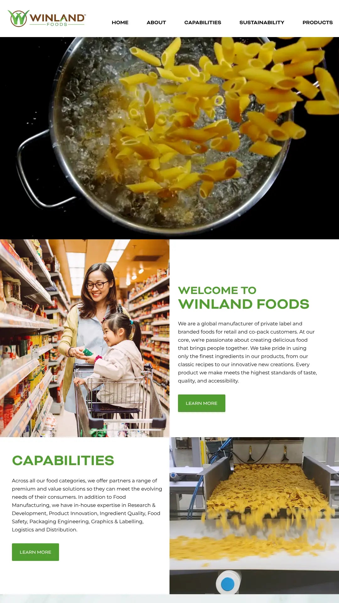 Screenshot: the Winland Foods website.
