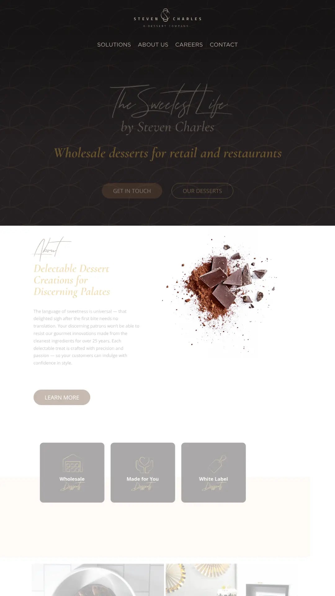 Screenshot: the Steven Charles Desserts website.