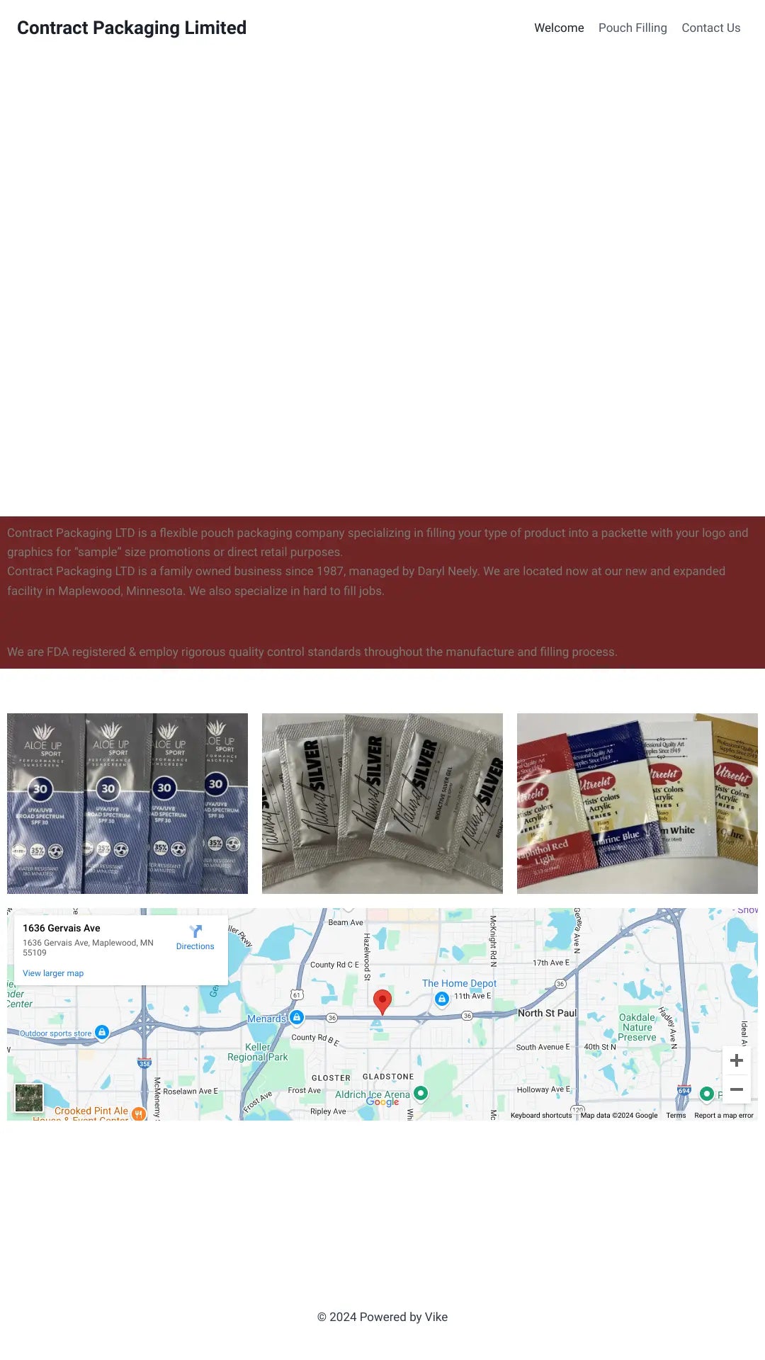 Screenshot: the Contract Packaging Limited website.