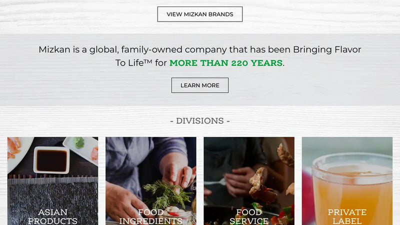 Screenshot: the Mizkan America website.