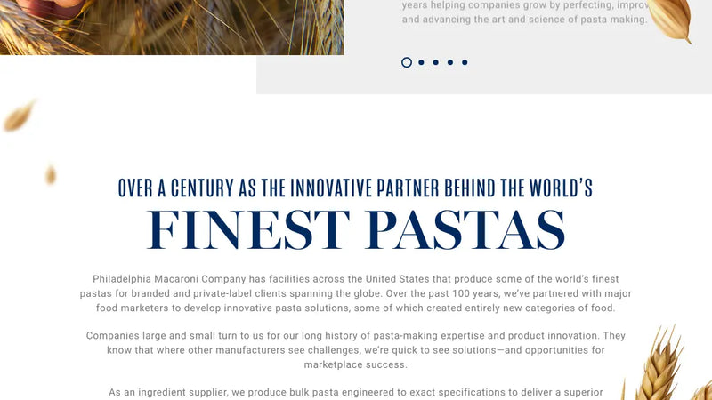 Screenshot: the Philadelphia Macaroni Company website.