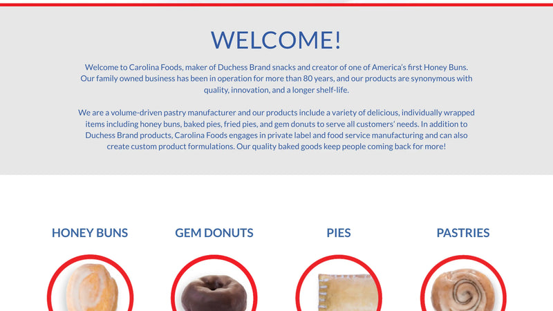 Screenshot: the ​Carolina Foods website.