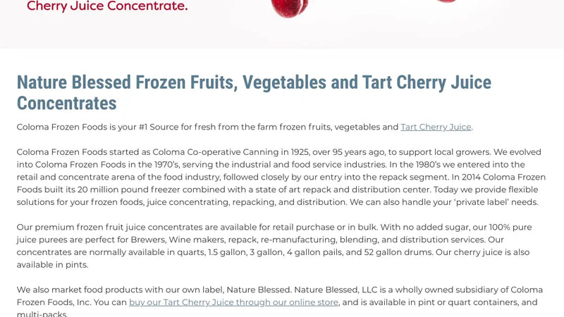 Screenshot: the Coloma Frozen Foods, Inc. website.
