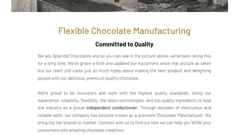 Screenshot: the Splendid Chocolates website.