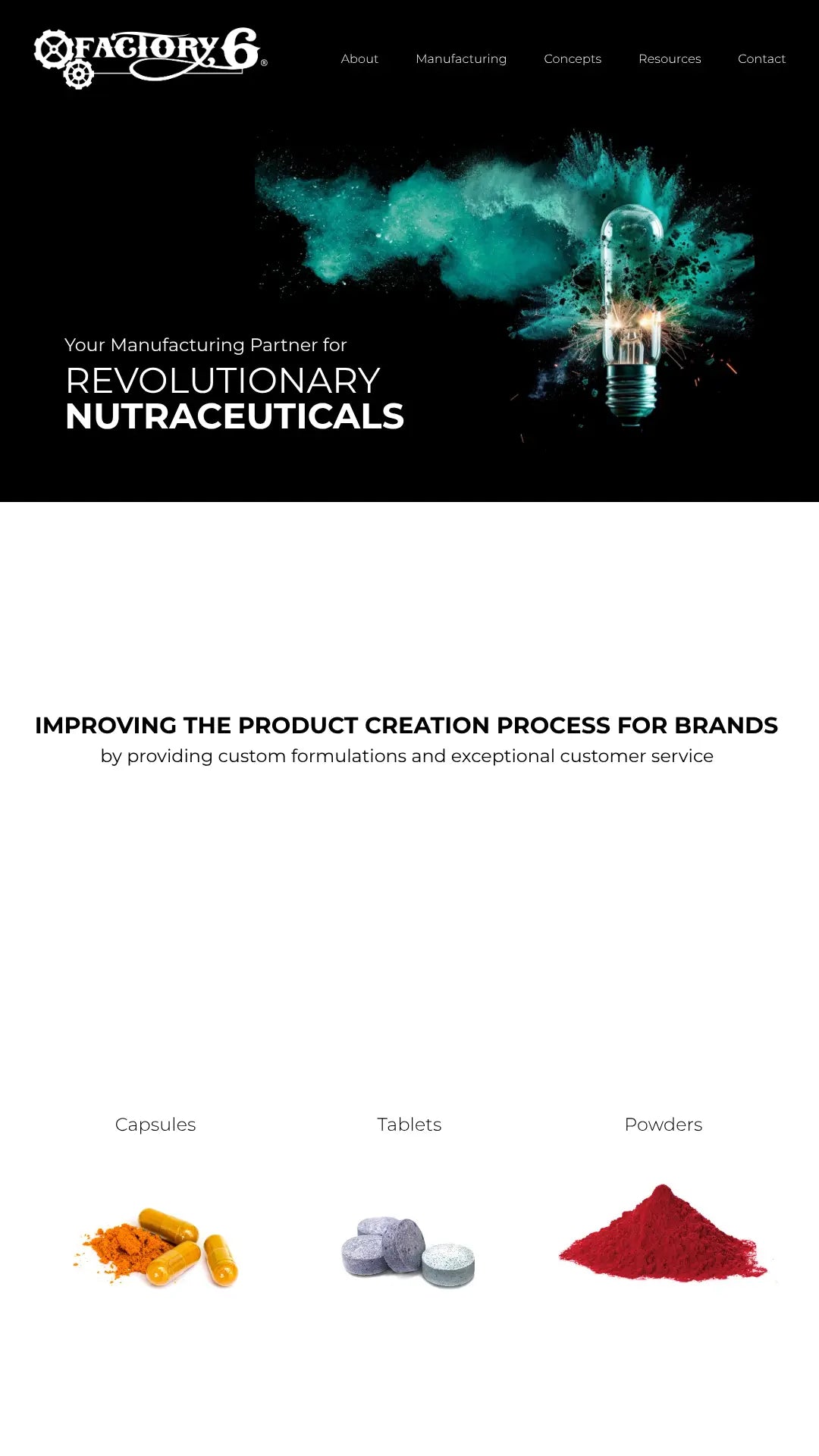 Screenshot: the Factory 6 Manufacturing website.