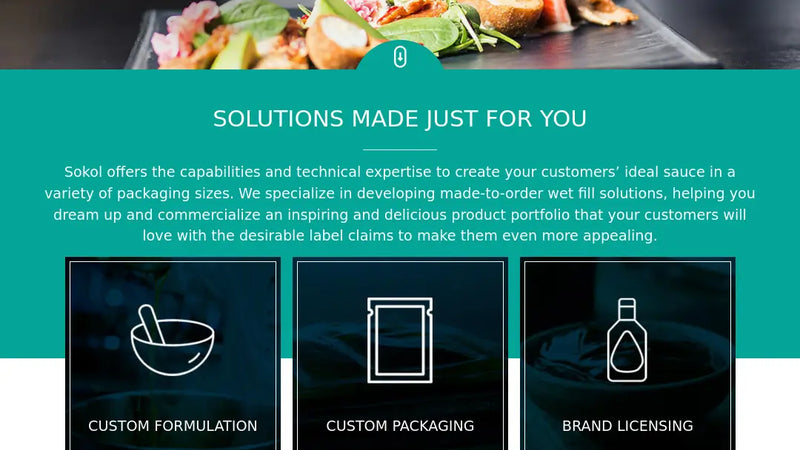 Screenshot: the Sokol Custom Foods website.