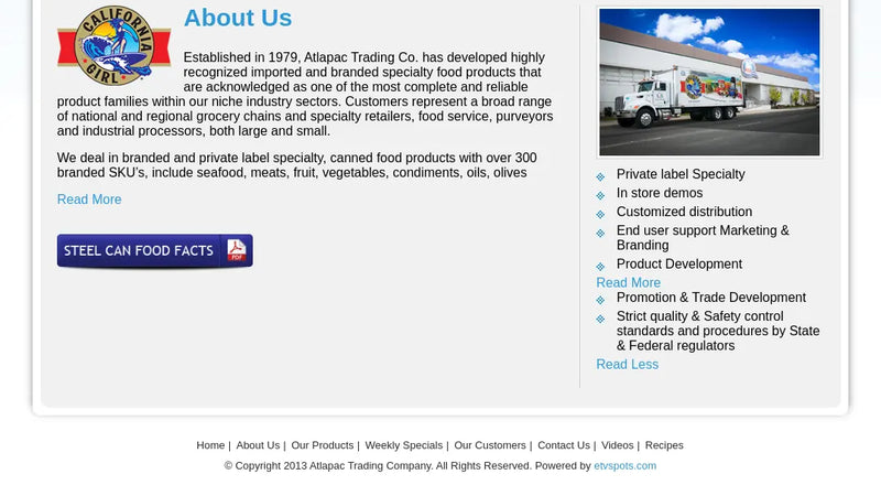 Screenshot: the Atlapac Trading Company website.
