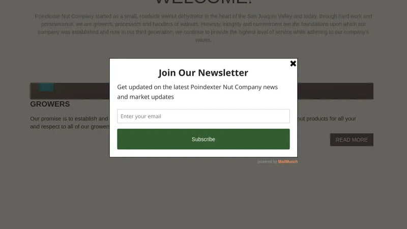 Screenshot: the Poindexter Nut Company website.