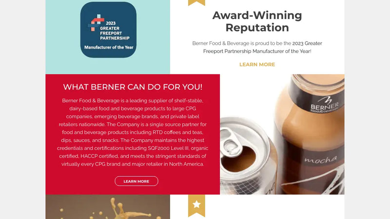 Screenshot: the Berner Food and Beverage website.