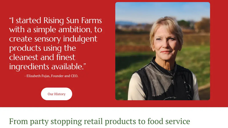 Screenshot: the Rising Sun Farms website.
