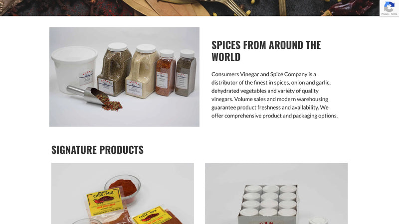Screenshot: the Consumers Vinegar and Spice Co website.