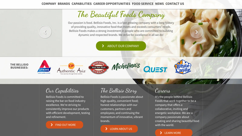 Screenshot: the Bellisio Foods website.