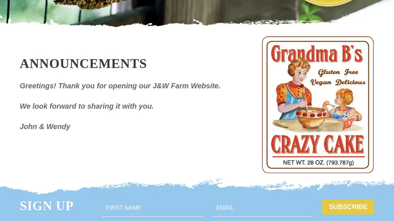 Screenshot: the J & W Farm website.