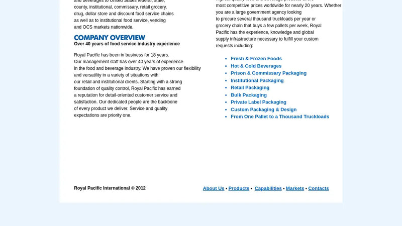 Screenshot: the Royal Pacific International website.