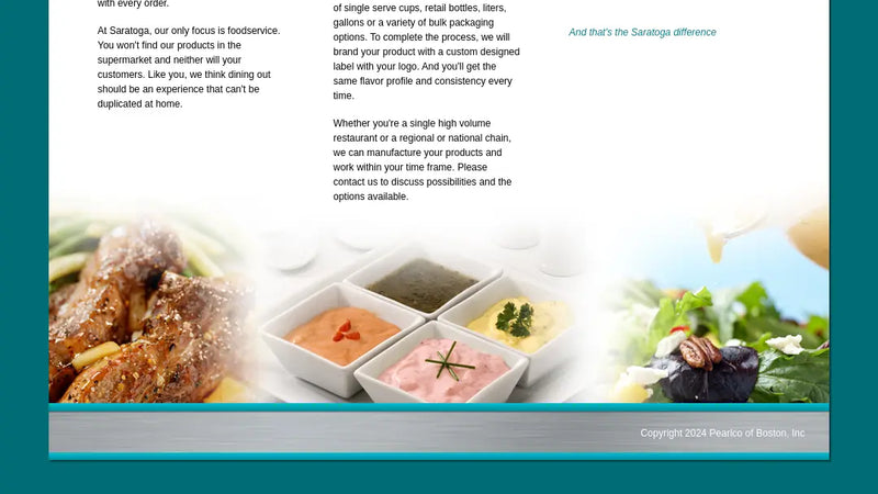 Screenshot: the Saratoga Dressings website.