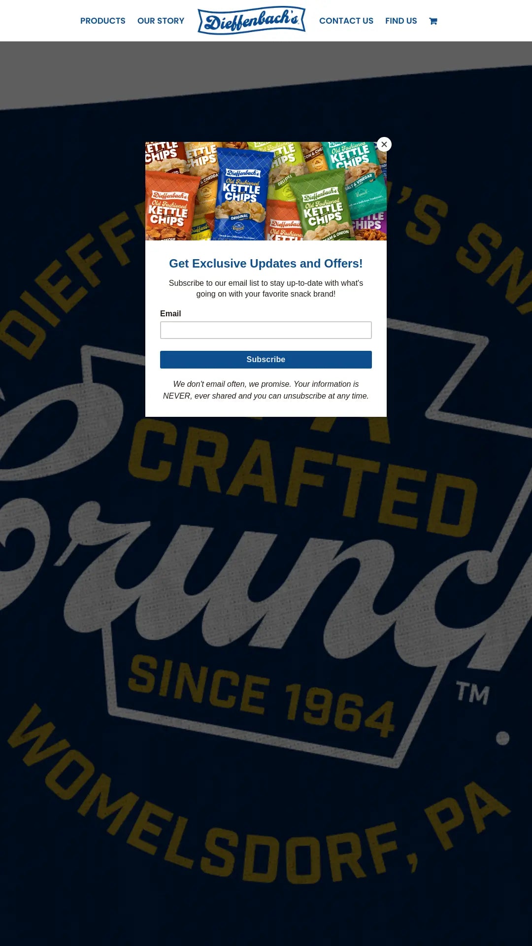 Screenshot: the Dieffenbach's Snacks website.