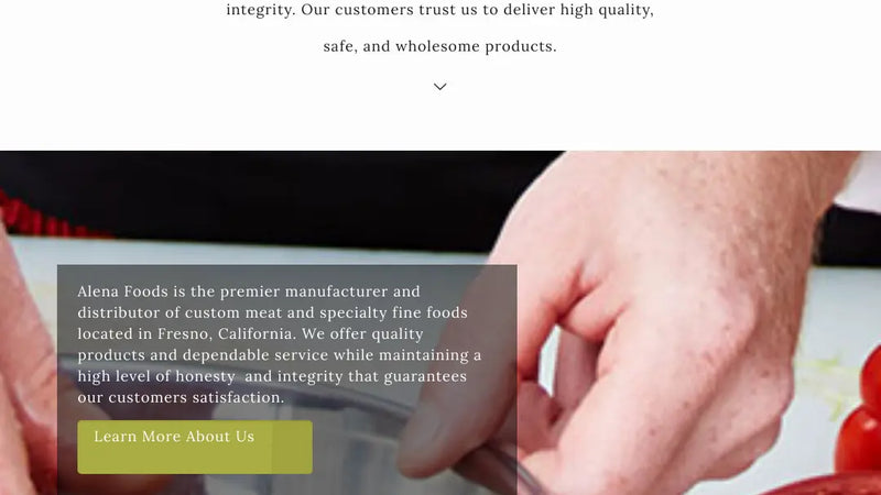 Screenshot: the Alena Foods, Inc. website.