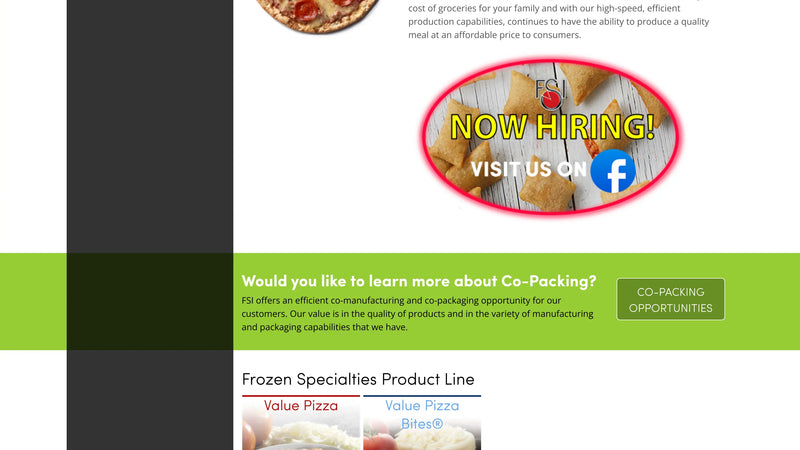 Screenshot: the Frozen Specialties website.