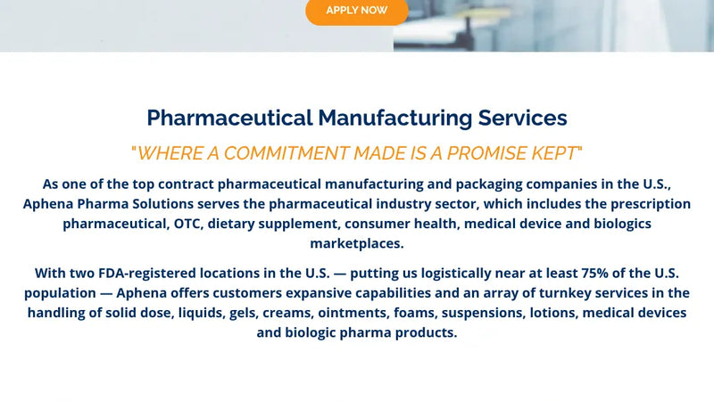 Screenshot: the Aphena Pharma Solutions website.