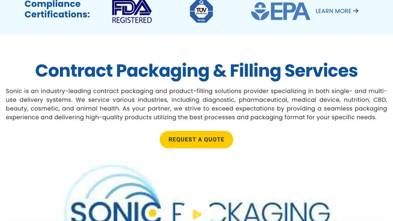 Screenshot: the Sonic Packaging website.