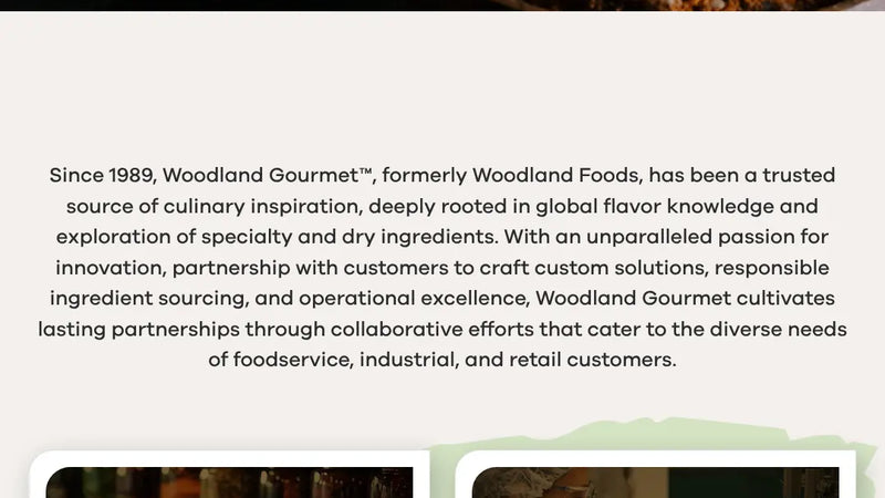 Screenshot: the Woodland Foods website.