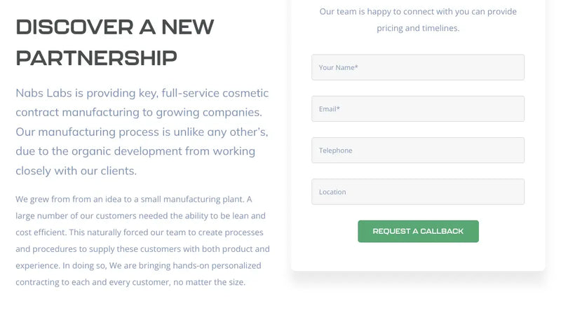 Screenshot: the Nabs Labs website.