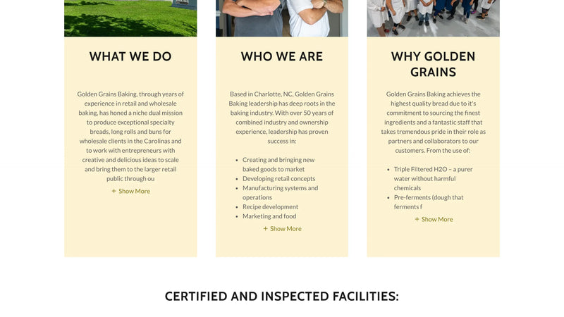Screenshot: the Golden Grains Baking Inc website.