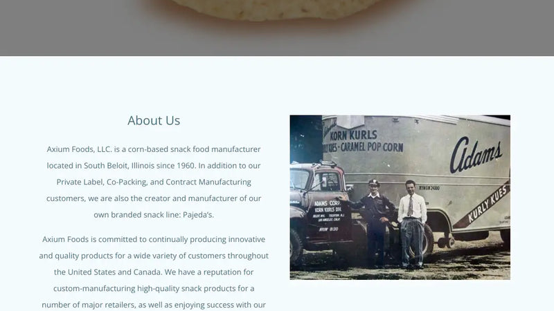 Screenshot: the Axium Foods website.