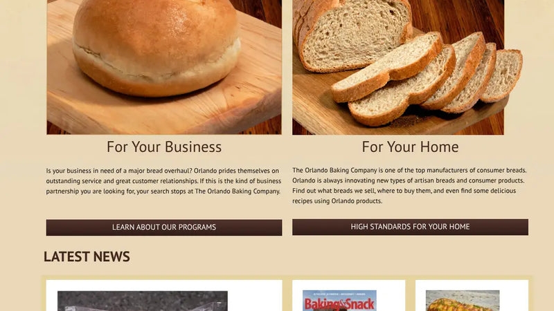 Screenshot: the Orlando Baking Company website.