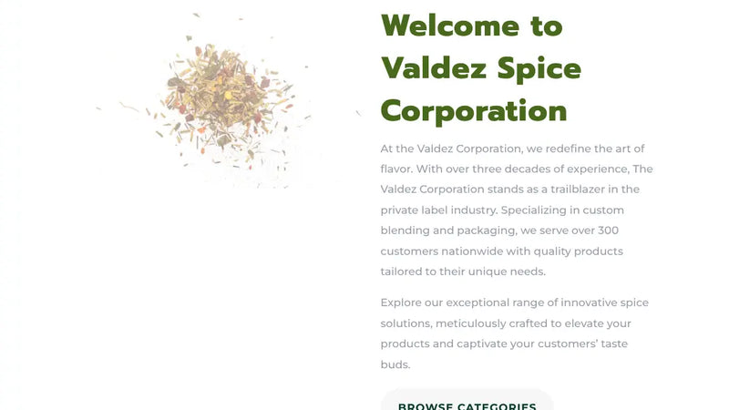 Screenshot: the Valdez Spice website.