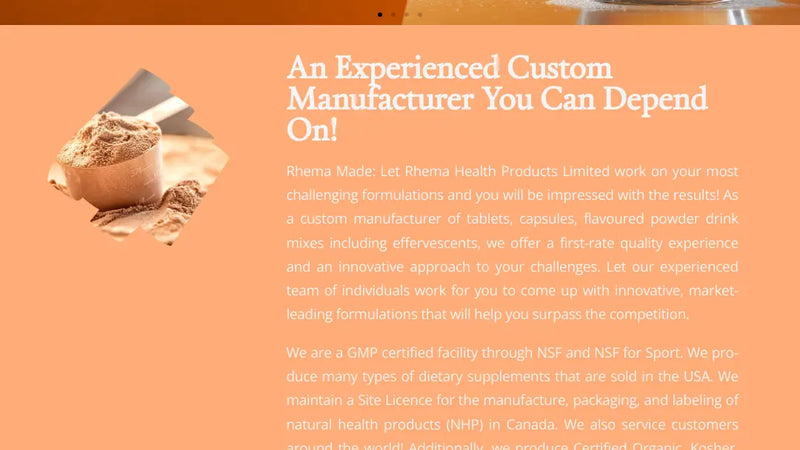 Screenshot: the Rhema Health Products Limited website.