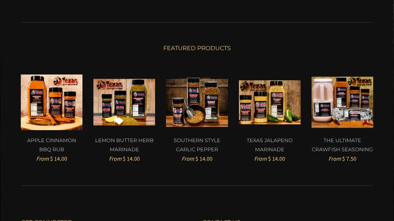 Screenshot: the Texas Custom Spice Company website.