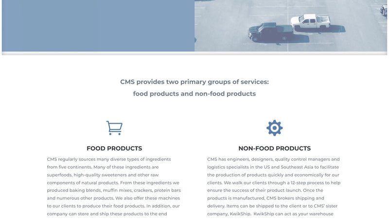 Screenshot: the Custom Manufacturing Solutions website.