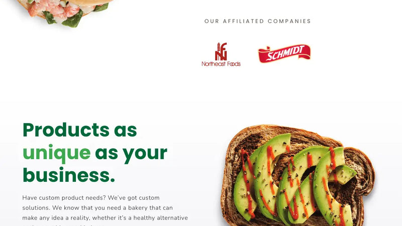 Screenshot: the H&S Bakery Inc. website.