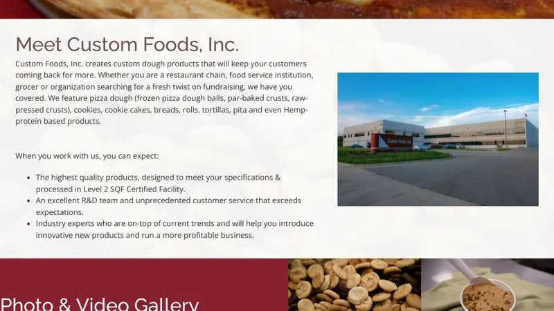 Screenshot: the Custom Foods Inc. website.