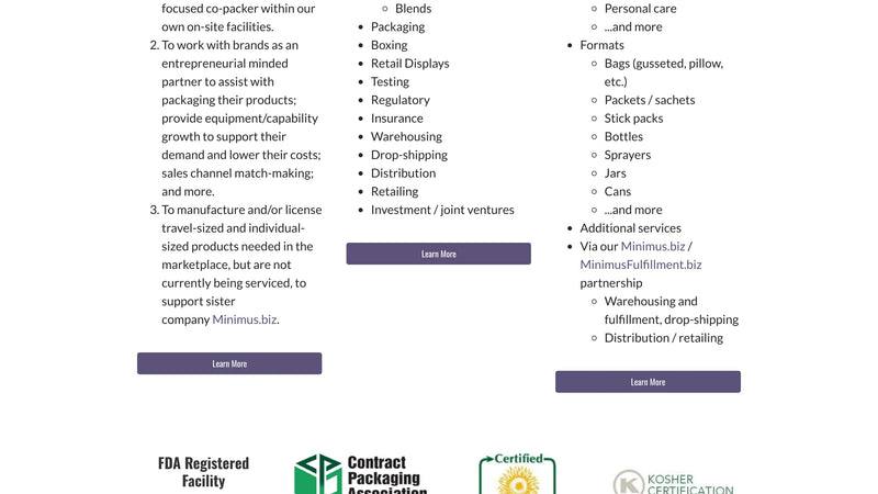 Screenshot: the Minimus Products website.