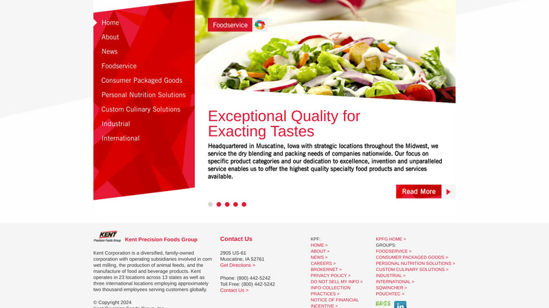 Screenshot: the Kent Precision Foods Group website.