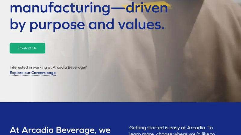 Screenshot: the Arcadia Beverage website.