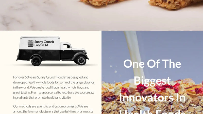 Screenshot: the Sunny Crunch Foods website.